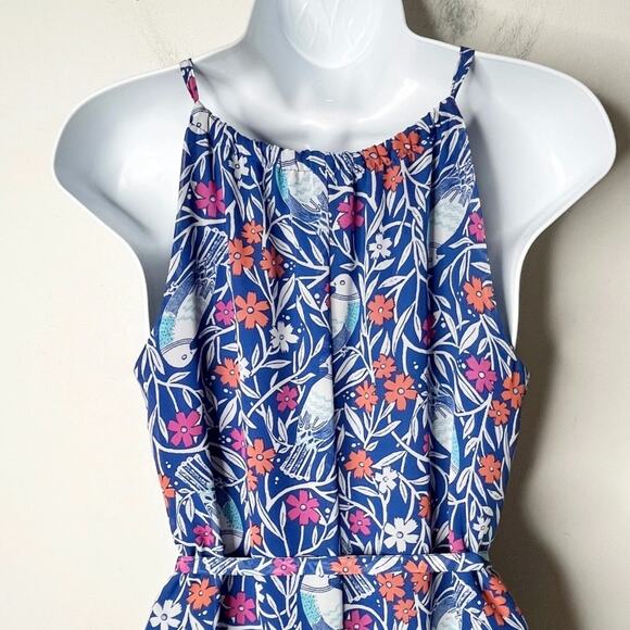Old Navy Women's Maxi Dress XS Blue Floral Bird Pattern Sleeveless Keyhole Lined - Picture 6 of 11